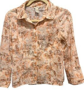 Odille Peach Printed Button-Down Shirt